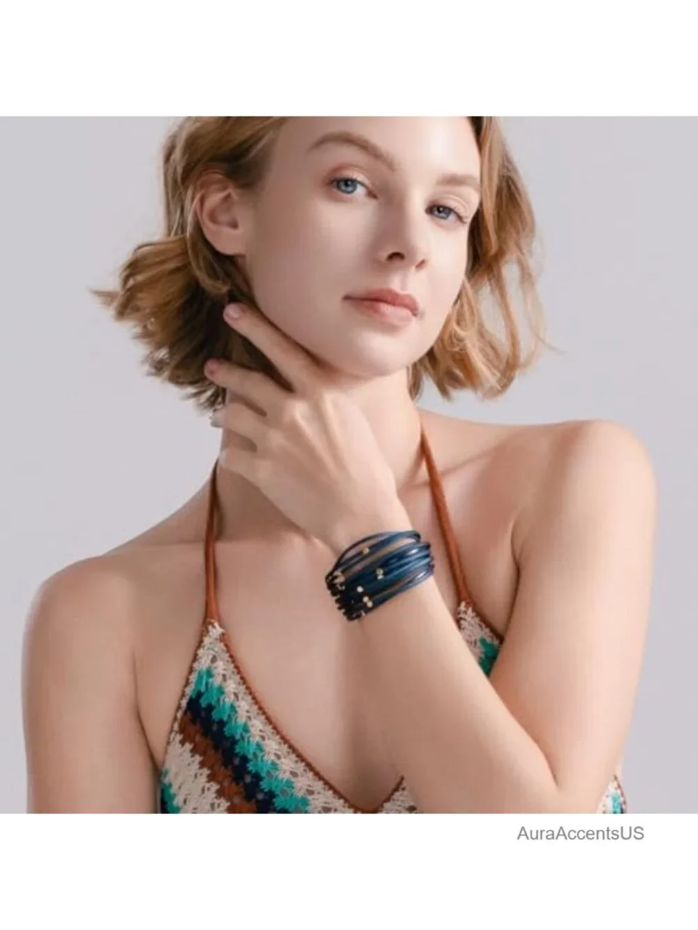 Stackable Beaded Leather Wrap Bracelet Boho Western Country Beach Jewelry